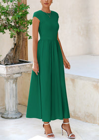 PRETTYGARDEN Women's Casual Long Dresses Cap Sleeve Patchwork A Line Flowy Modest Elegant Homecoming Maxi Dress