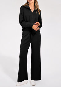 PRETTYGARDEN Women's 2 Piece Outfits Casual Lapel Half Zip Sweatshirts And Wide Leg Pants Tracksuit Sets