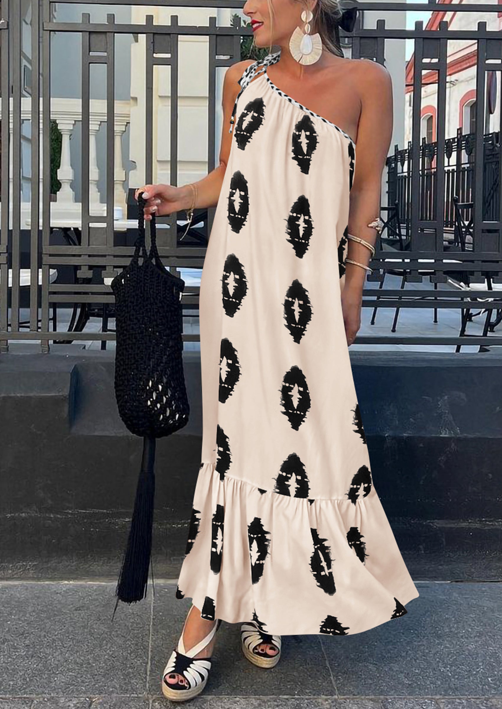 PRETTYGARDEN Women's Summer Maxi Dresses One Shoulder Printed Flowy Boho Beach Vacation Long Sundress