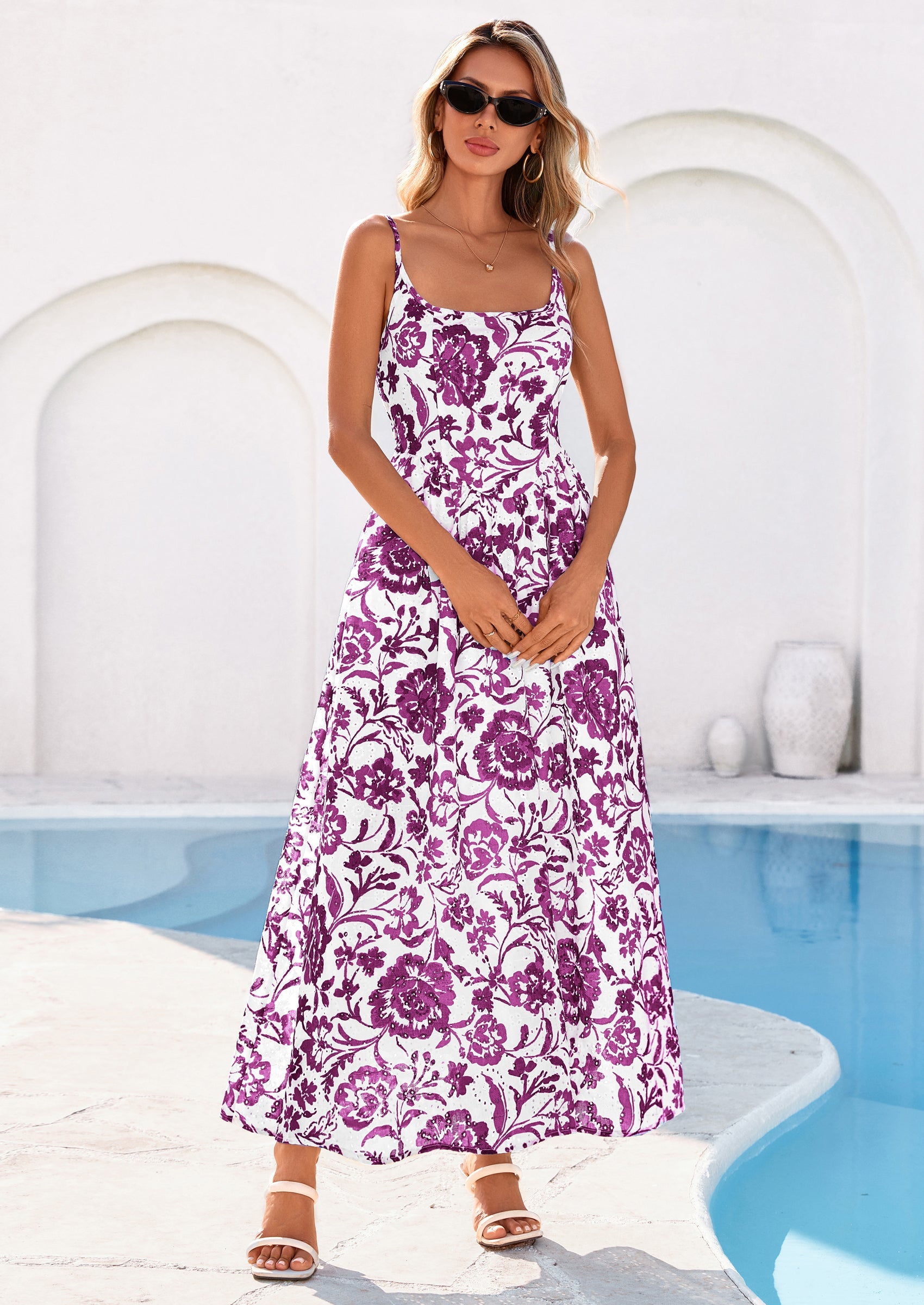 PRETTYGARDEN Womens Spring Boho Maxi Dress Eyelet Floral Long Flowy Sundresses Summer Beach Vacation Clothes PRETTYGARDEN