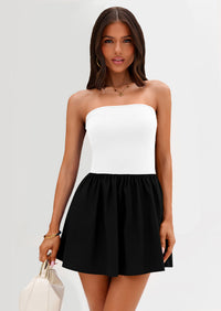 Strapless Casual Tube Top Ruffle A Line Patchwork Mini Dresses Mini Party Dresses