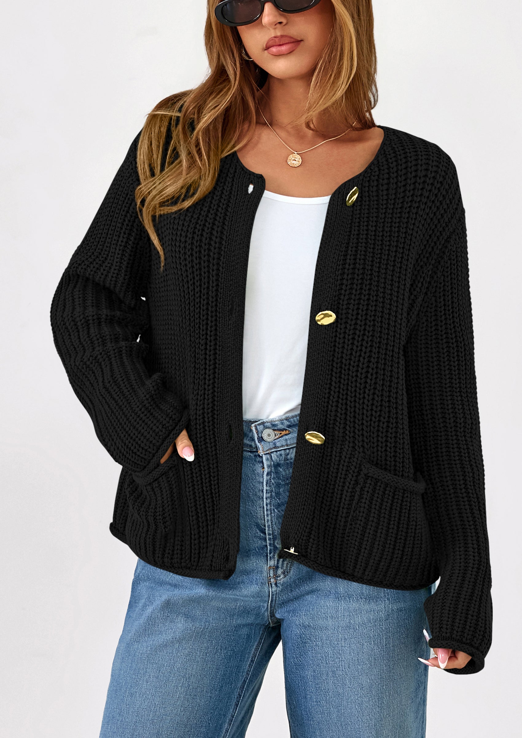 PRETTYGARDEN Cardigan Sweaters for Women Trendy Oversized Knit Chunky Button Cardigans Fall Winter Outfits with Pockets