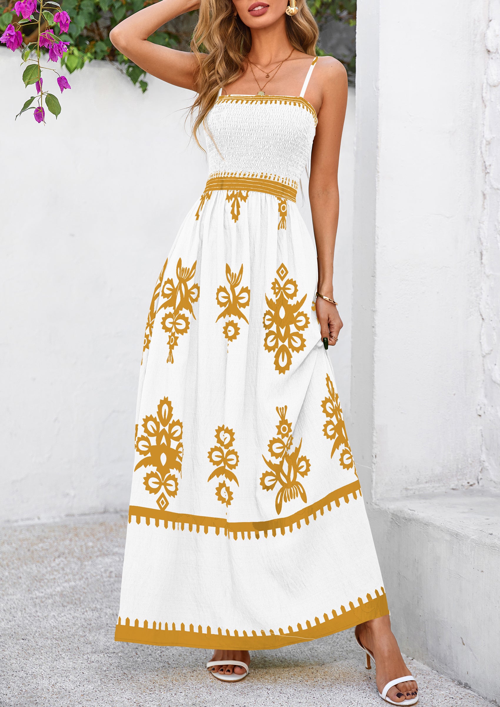 PRETTYGARDEN Summer Dress for Women Floral Sundress Spaghetti Strap Flowy Beach Vacation Boho Maxi Dresses