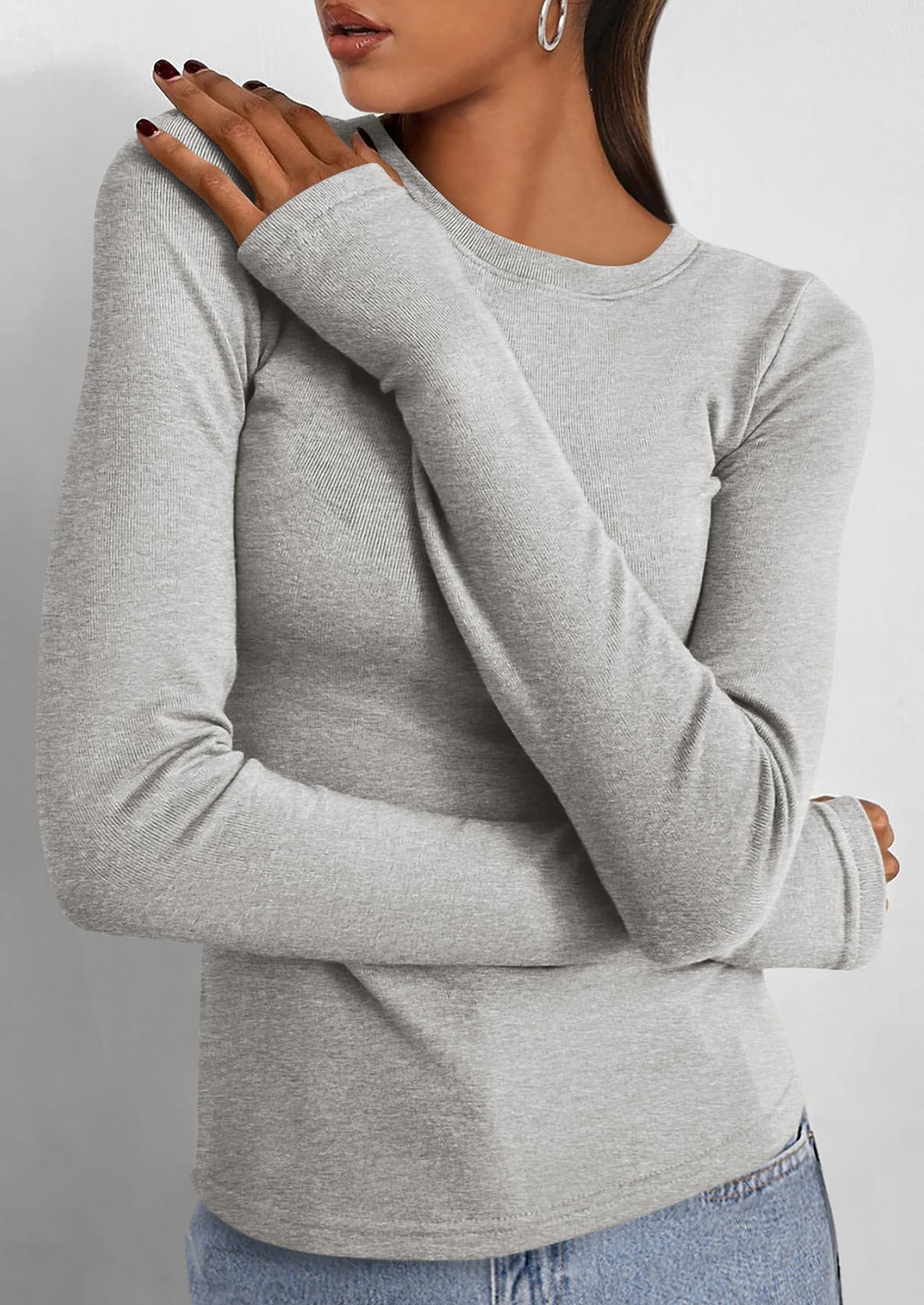 BTFBM Women's Casual Tops Spring Fall Outfits Long Sleeve Shirt Crewneck Workout Stretchy Slim Fit Going Out Top