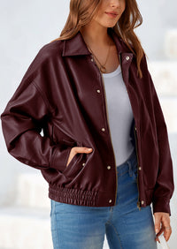 PRETTYGARDEN Women's Faux Leather Motorcycle Jacket Trendy Fall Spring Clothes Oversized Zip Up Winter Coat Outerwear