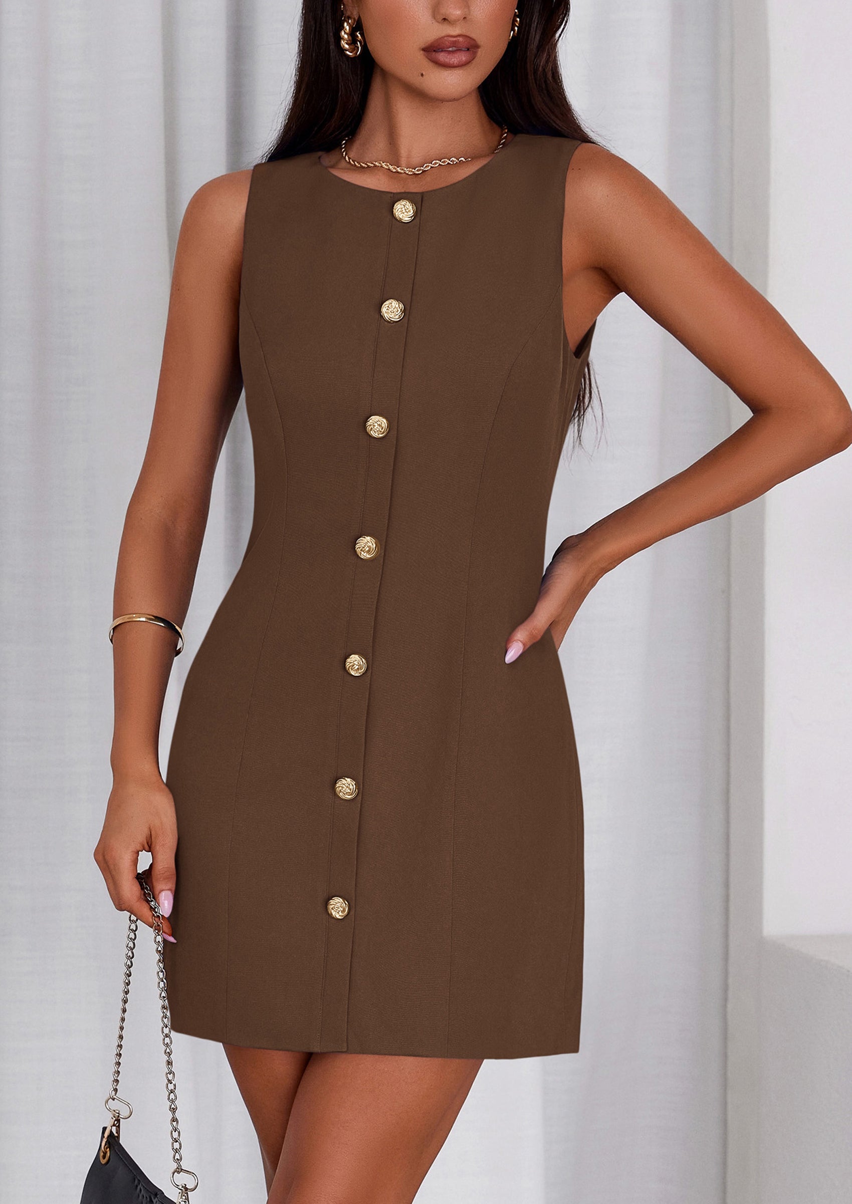 PRETTYGARDEN Work Dresses for Women Spring Business Formal Short Dress Sleeveless Button Down Elegant Office Outfits