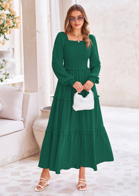 PRETTYGARDEN Fall Wedding Guest Dresses for Women Long Sleeve Square Neck Tiered A Line Modest Elegant Flowy Dresses
