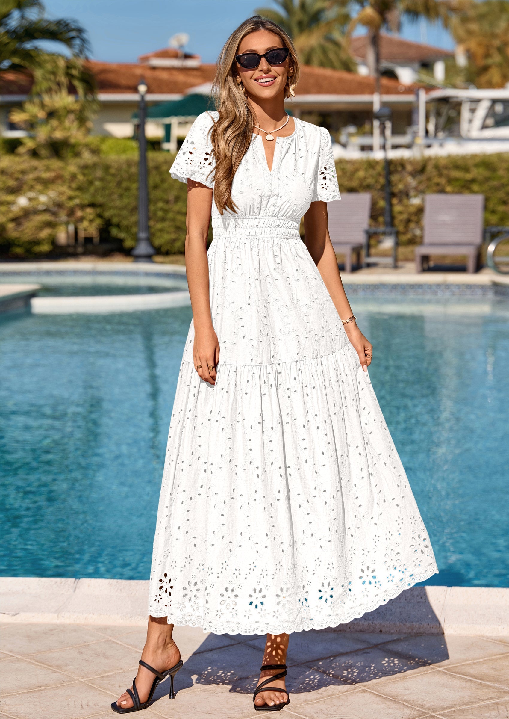 PRETTYGARDEN Short Sleeve Spring Dresses for Women Elegant Classy Boho High Waist A Line Pleated Wedding Guest Dress PRETTYGARDEN