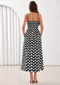 PRETTYGARDEN Womens Summer Dresses Spring Sleeveless Spaghetti Straps Casual Midi Dress Polka Dot Smocked Beach Sundress PRETTYGARDEN