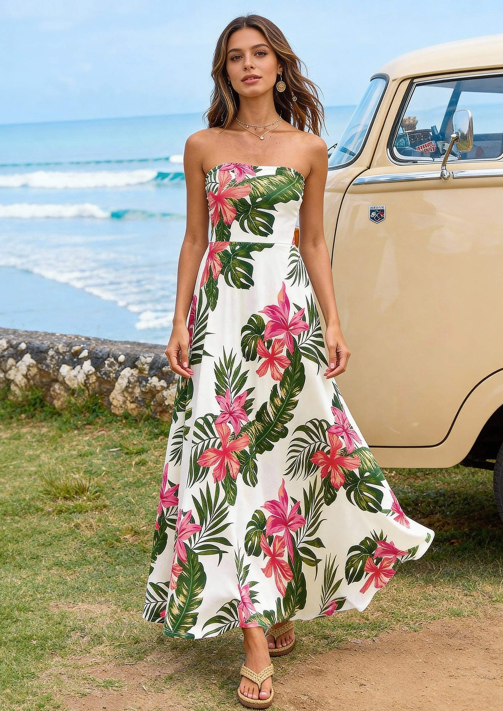 PRETTYGARDEN Sleeveless Floral Summer Maxi Dresses for Women Tube Top