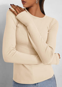 BTFBM Women's Casual Tops Spring Fall Outfits Long Sleeve Shirt Crewneck Workout Stretchy Slim Fit Going Out Top