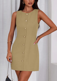 PRETTYGARDEN Work Dresses for Women Spring Business Formal Short Dress Sleeveless Button Down Elegant Office Outfits