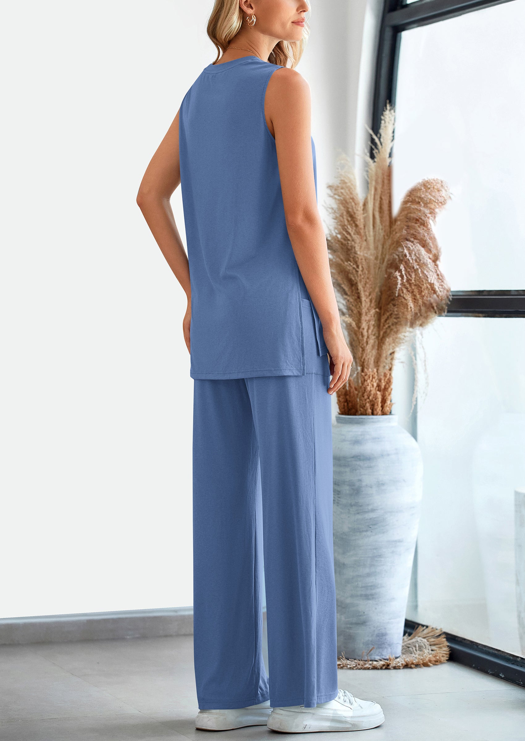 PRETTYGARDEN 2 Piece Set Loose Tank Top Wide Leg Pants Casual Matching Outfits Tracksuit