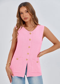 PRETTYGARDEN Women's Knit Sweater Vest Summer Sleeveless Button Down Tank Tops Trendy Business Casual Outfits PRETTYGARDEN