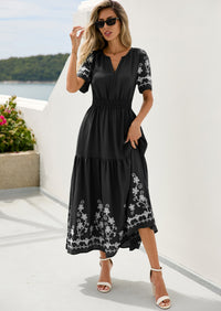 PRETTYGARDEN Women's Summer Boho Maxi Dress Spring Floral Short Sleeve V Neck A Line Flowy Beach Wedding Guest Dresses PRETTYGARDEN