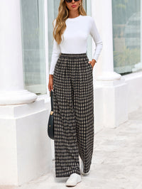 PRETTYGARDEN Casual Women's Pants Elastic Waist Palazzo Long Stretchy Wide Leg Trousers Knit Fall Outfits with Pockets