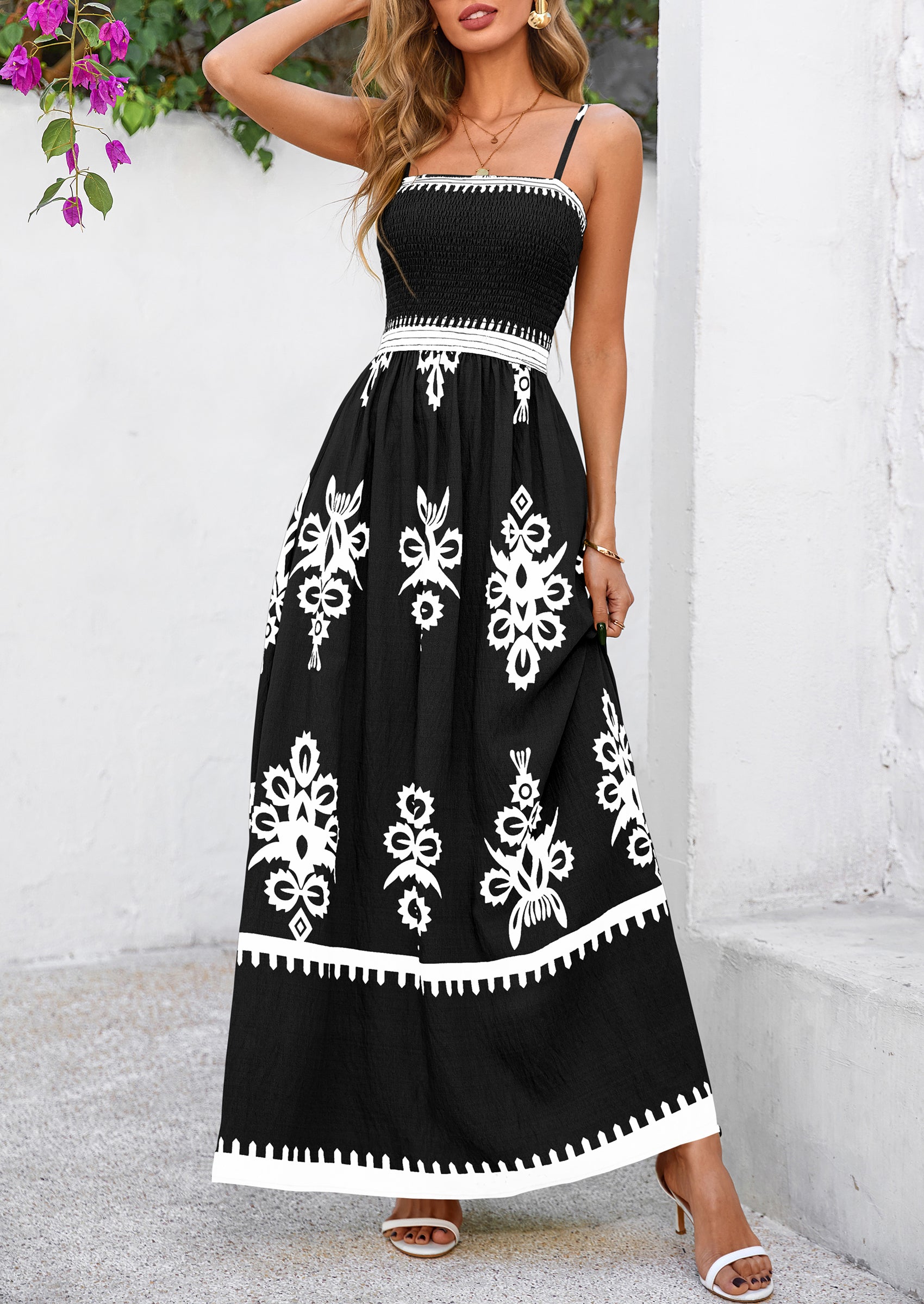 PRETTYGARDEN Summer Dress for Women Floral Sundress Spaghetti Strap Flowy Beach Vacation Boho Maxi Dresses