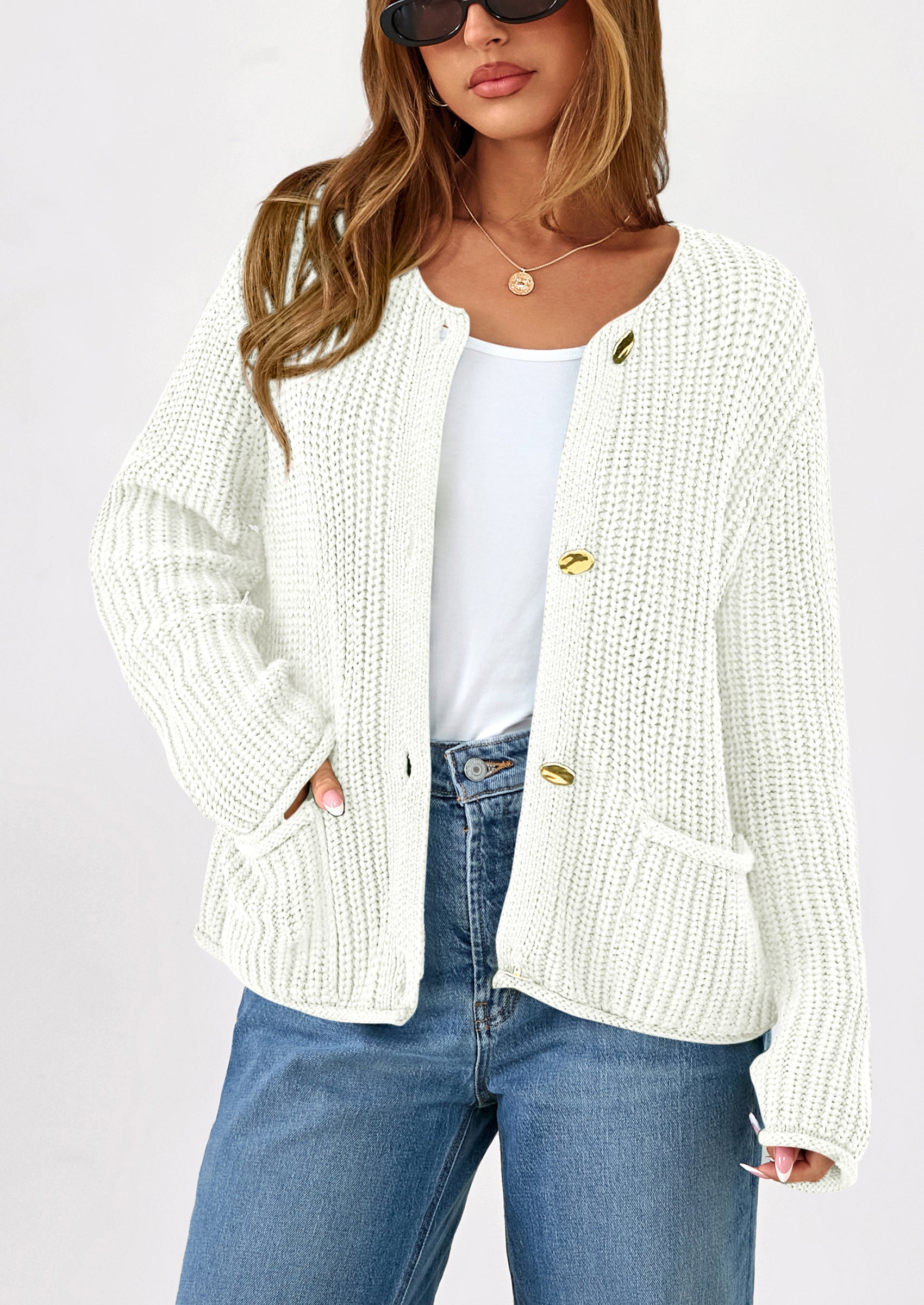 PRETTYGARDEN Cardigan Sweaters for Women Trendy Oversized Knit Chunky Button Cardigans Fall Winter Outfits with Pockets