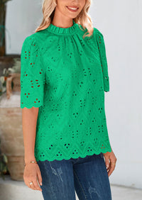 PRETTYGARDEN Womens Summer Tops Trendy Short Sleeve Eyelet Embroidered Dressy Casual Blouse Shirts