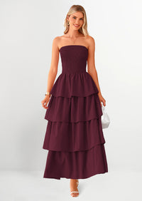 PRETTYGARDEN Maxi Dresses for Women Off Shoulder Smocked Tiered Ruffle Long Flowy Wedding Guest Dress