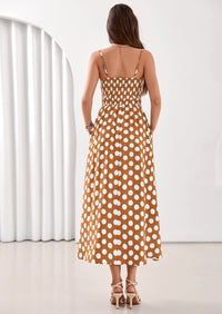 PRETTYGARDEN Womens Summer Dresses Spring Sleeveless Spaghetti Straps Casual Midi Dress Polka Dot Smocked Beach Sundress PRETTYGARDEN