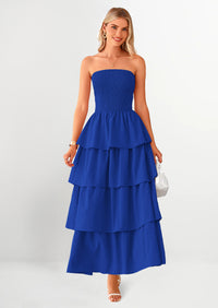 PRETTYGARDEN Maxi Dresses for Women Off Shoulder Smocked Tiered Ruffle Long Flowy Wedding Guest Dress