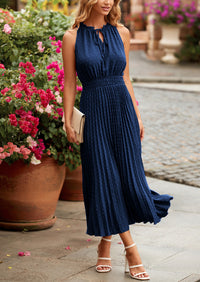 PRETTYGARDEN Women's Midi Summer Dresses Casual V Neck Swiss Dot Ruffle Sleeveless A Line Beach Sun Dress