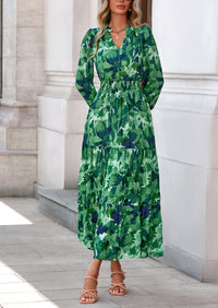 PRETTYGARDEN Women's Floral Maxi Dress Spring Long Sleeve V Neck Casual A Line Long Flowy Boho Party Dresses