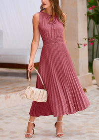 PRETTYGARDEN Women's Midi Summer Dresses Casual V Neck Swiss Dot Ruffle Sleeveless A Line Beach Sun Dress