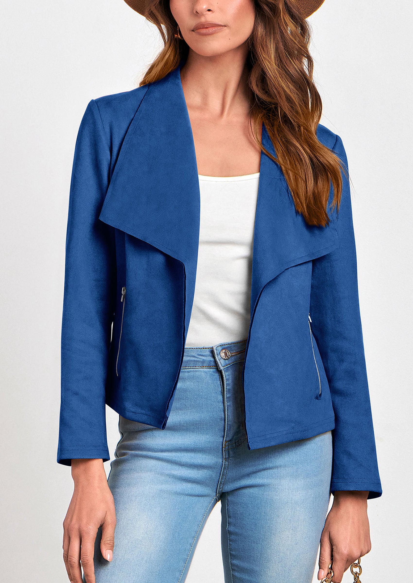 PRETTYGARDEN Women's Faux Suede Jackets Fashion Fall Clothes Long Sleeve Open Front Cropped Coat Outwear