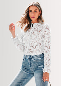 PRETTYGARDEN Women's Dressy Casual Lace Blouse Long Sleeve Button Up Shirts Tops Spring Fall Fashion Clothes