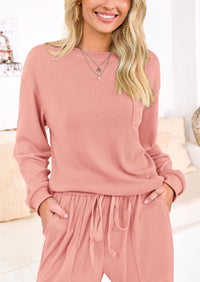 KIRUNDO Lounge Sets for Women Travel Airport Outfits Lightweight Tops Drawstring Pants Tracksuit Jogger Set Postpartum