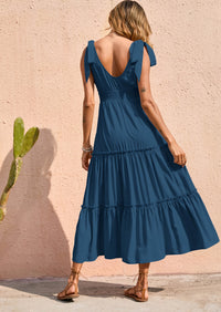 PRETTYGARDEN Women's Cross Neck Spring Sleeveless Tiered Maxi Dress Beach Tie Strap Smocked Long Dresses Pleated Sundress