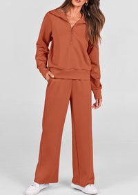 PRETTYGARDEN Women's 2 Piece Outfits Casual Lapel Half Zip Sweatshirts And Wide Leg Pants Tracksuit Sets