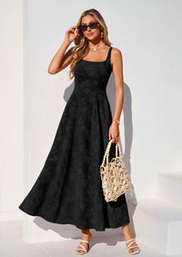 PRETTYGARDEN Womens Summer Maxi Dresses Casual Sleeveless Square Neck Jacquard Flowy Wedding Guest Beach Boho Long Dress