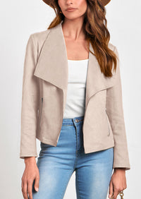 PRETTYGARDEN Women's Faux Suede Jackets Fashion Fall Clothes Long Sleeve Open Front Cropped Coat Outwear