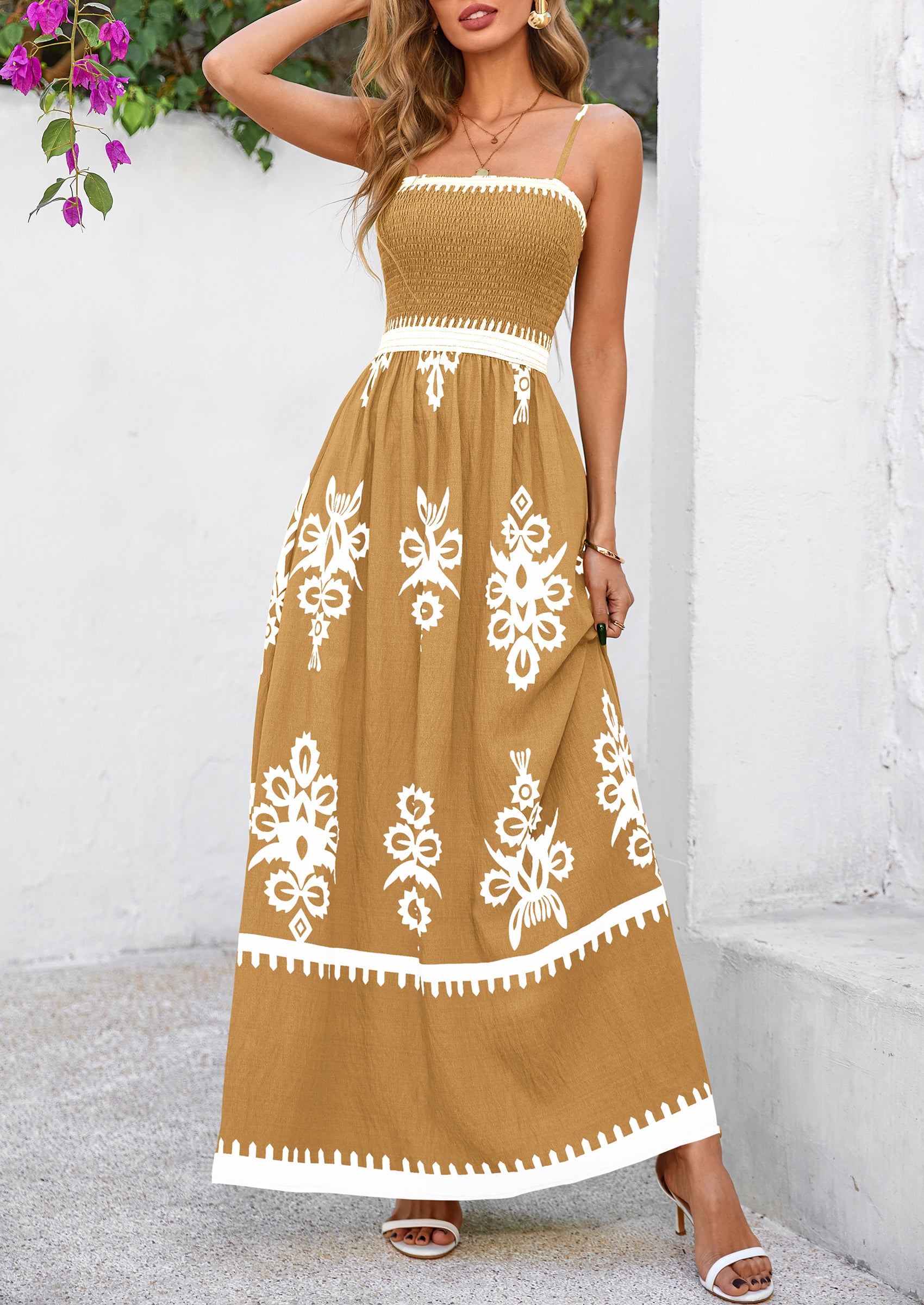 PRETTYGARDEN Summer Dress for Women Floral Sundress Spaghetti Strap Flowy Beach Vacation Boho Maxi Dresses