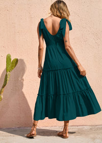 PRETTYGARDEN Women's Cross Neck Spring Sleeveless Tiered Maxi Dress Beach Tie Strap Smocked Long Dresses Pleated Sundress