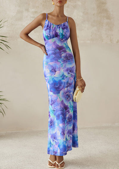 PRETTYGARDEN Women's Bodycon Maxi Dress Floral Sundress Sleeveless Spaghetti Strap Cocktail Party Dress