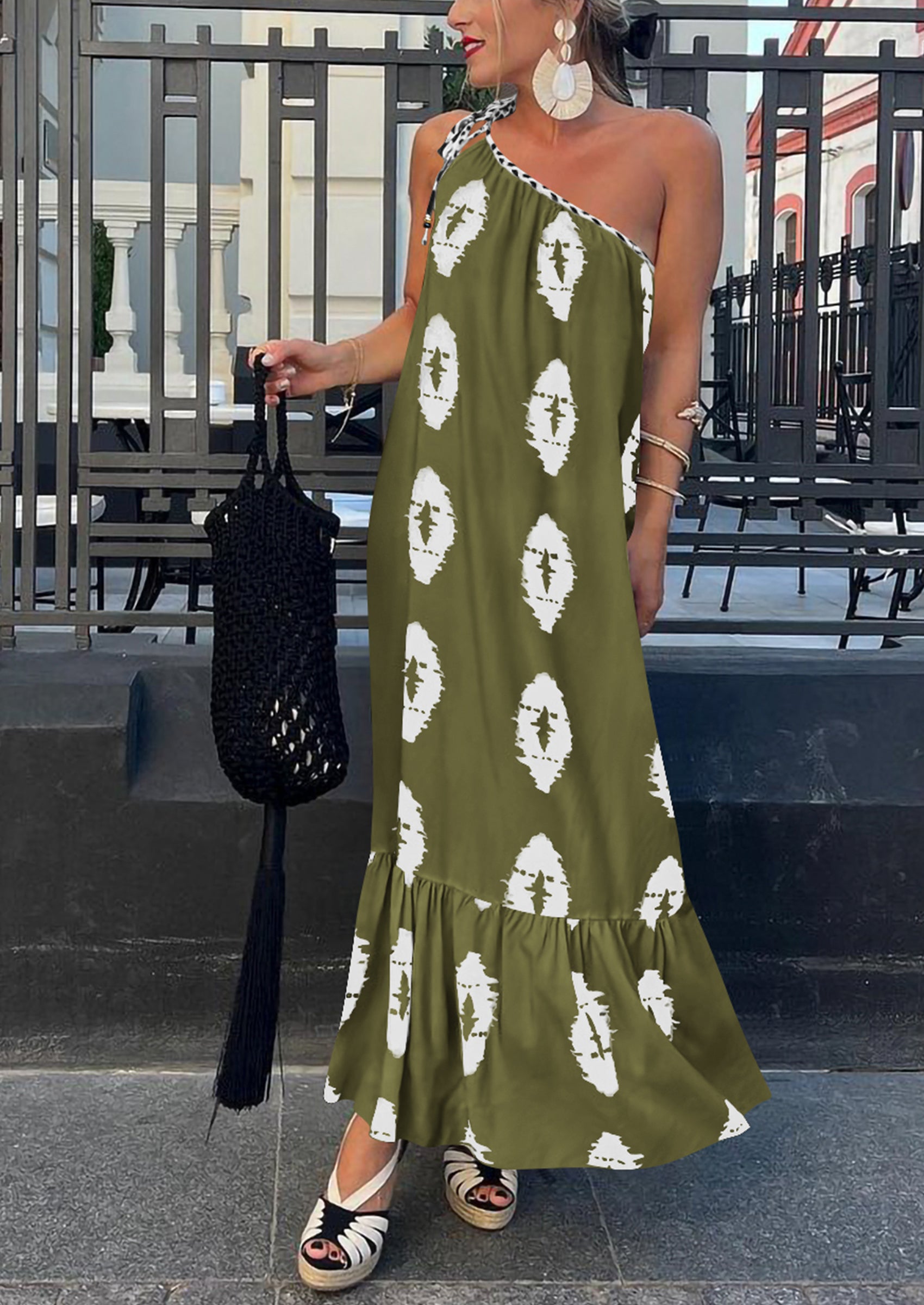 PRETTYGARDEN Women's Summer Maxi Dresses One Shoulder Printed Flowy Boho Beach Vacation Long Sundress