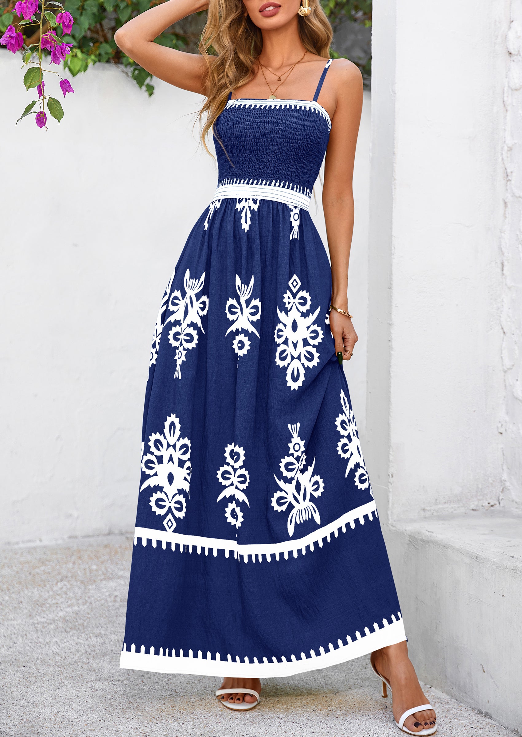 PRETTYGARDEN Summer Dress for Women Floral Sundress Spaghetti Strap Flowy Beach Vacation Boho Maxi Dresses