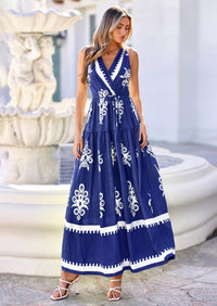 PRETTYGARDEN Womens Floral Maxi Dress Sleeveless Vneck Belt Ruffle Long Dresses Boho Summer Beach Vacation Clothes