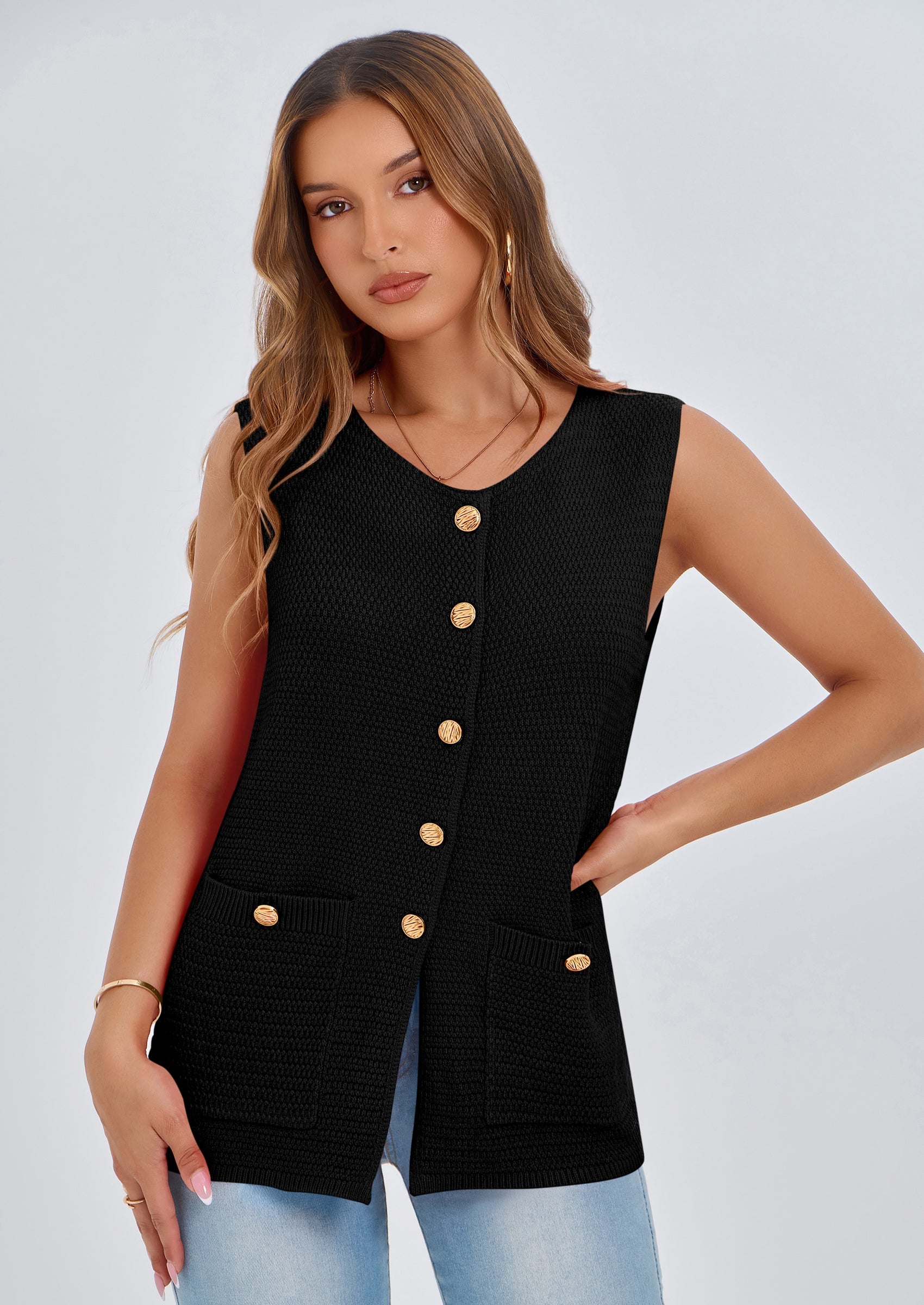 PRETTYGARDEN Women's Knit Sweater Vest Summer Sleeveless Button Down Tank Tops Trendy Business Casual Outfits PRETTYGARDEN