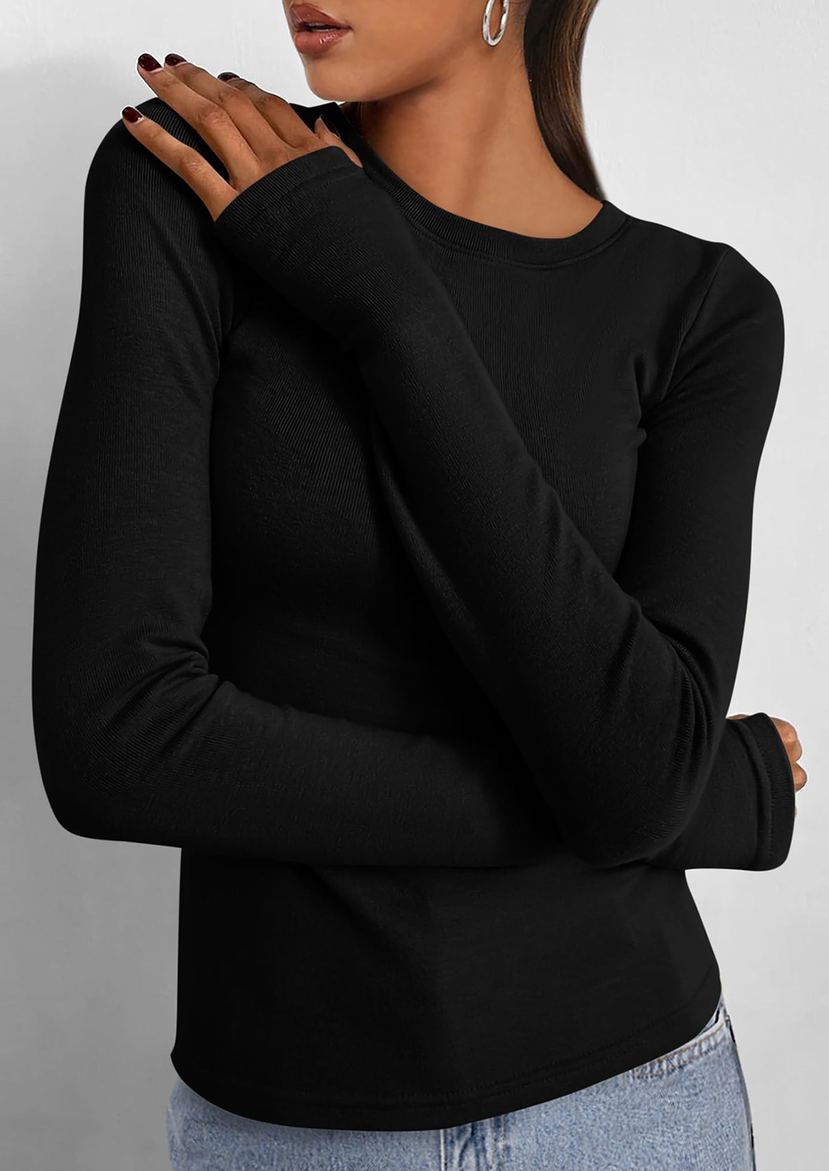 BTFBM Women's Casual Tops Spring Fall Outfits Long Sleeve Shirt Crewneck Workout Stretchy Slim Fit Going Out Top