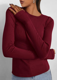 BTFBM Women's Casual Tops Spring Fall Outfits Long Sleeve Shirt Crewneck Workout Stretchy Slim Fit Going Out Top