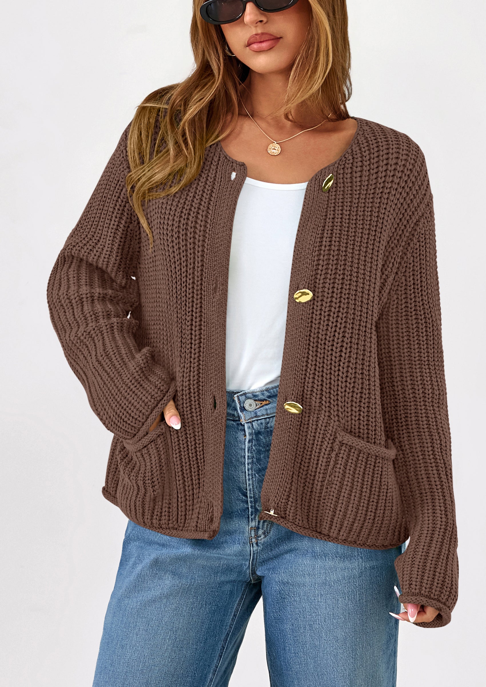 PRETTYGARDEN Cardigan Sweaters for Women Trendy Oversized Knit Chunky Button Cardigans Fall Winter Outfits with Pockets