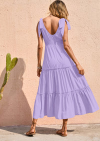 PRETTYGARDEN Women's Cross Neck Spring Sleeveless Tiered Maxi Dress Beach Tie Strap Smocked Long Dresses Pleated Sundress