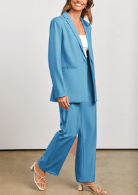 PRETTYGARDEN Women's Fall Two Piece Outfits Dressy Blazer Jacket and Wide Leg Pants Pockets Business Casual Office Suit Sets