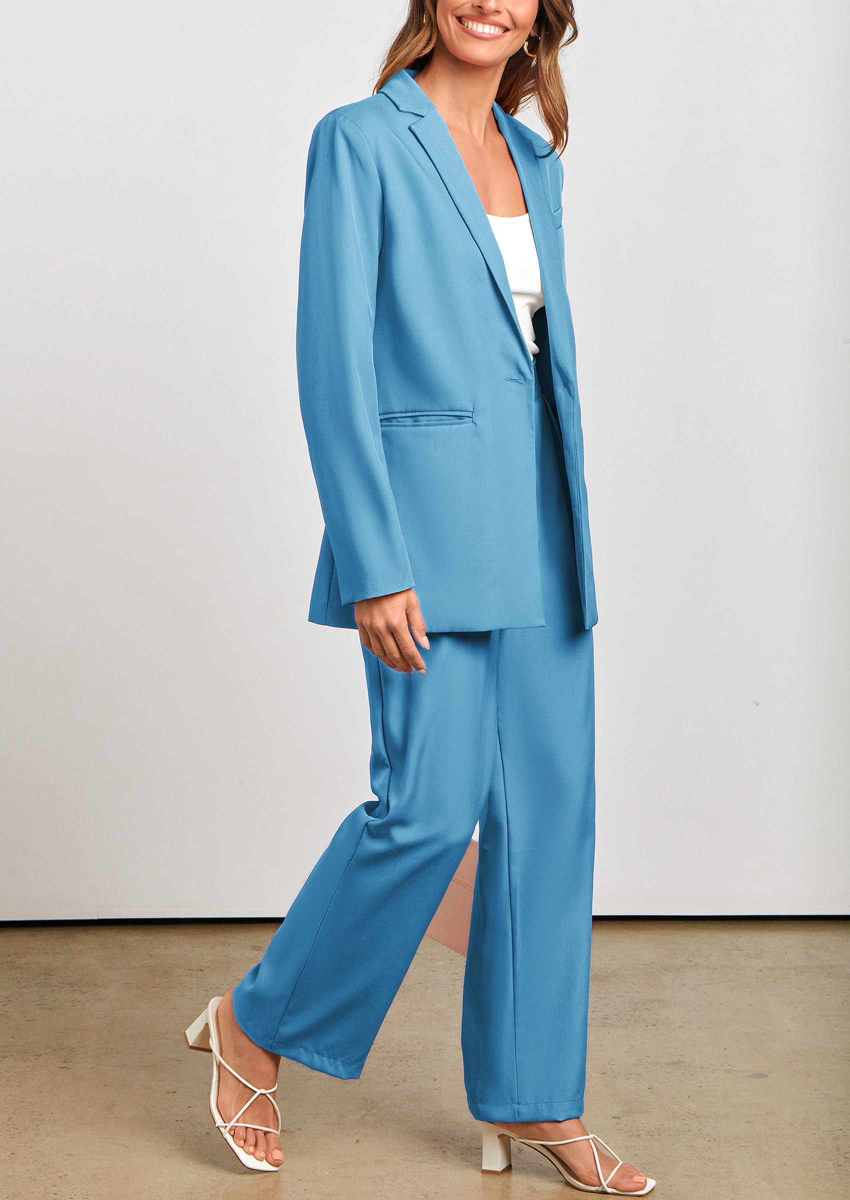 PRETTYGARDEN Women's Fall Two Piece Outfits Dressy Blazer Jacket and Wide Leg Pants Pockets Business Casual Office Suit Sets