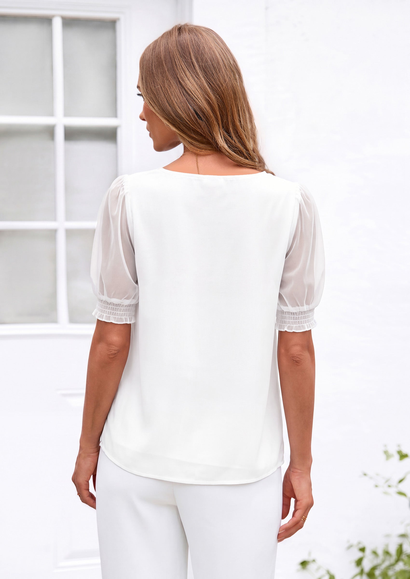 PRETTYGARDEN Womens Tops Dressy Casual Puff Sleeve Chiffon Blouses V Neck Business Work Shirts 2026 Summer Fashion Clothing